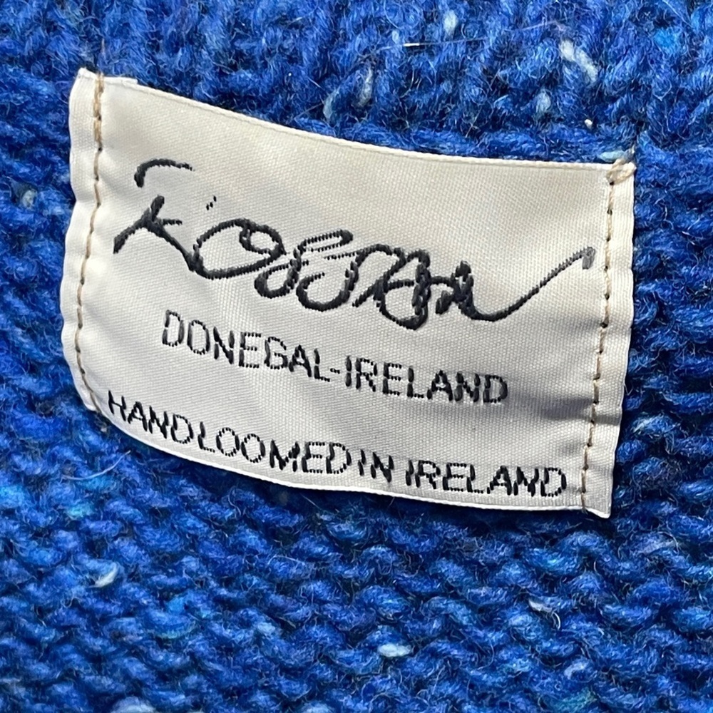 Rossan Knitwear Donegal Irish Roll Neck Blue Knit Long Sleeve Sweater 100% Wool - Picture 3 of 6